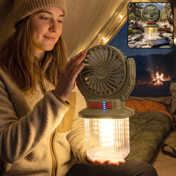 2 In 1 Solar Rechargeable Camping Fan With Led Lantern Light Portable (1 Pc)