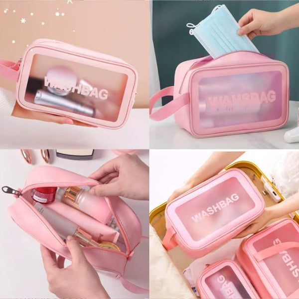 Cosmetic Pouch Make Up Bag For Home  Travel Toiletry Bag For Cosmetics Brushes Accessories Set Of 3 Small Medium  Big - Wash Bag