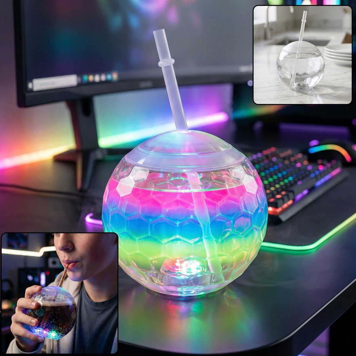 Led Glow Drink Cup With Straw (1 Pc)